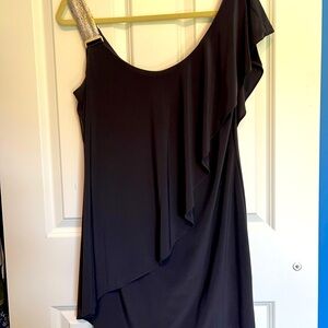 Betsy & Adam Mini dress in charcoal gray with an extra touch